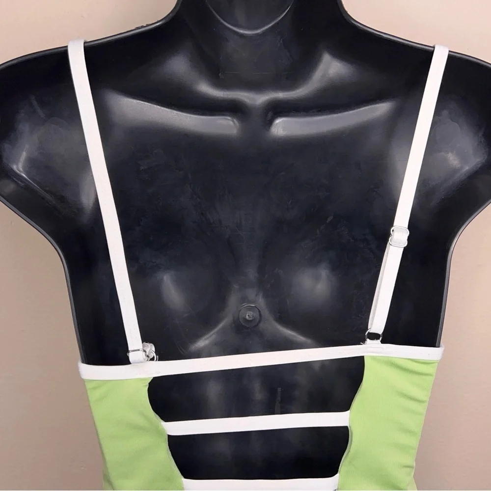 Medium Hurley One Piece Swimsuitight Green White Trim Stretch Beach Vacation
